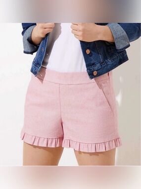 LOFT Light Pink High-Waist Ruffle Hem Shorts